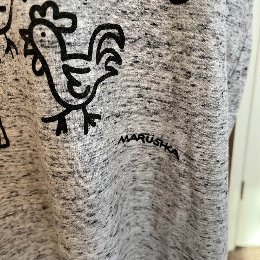 Marushka Hand-Printed "Farm Life" V-Neck Tee - L - Picture 6 of 8